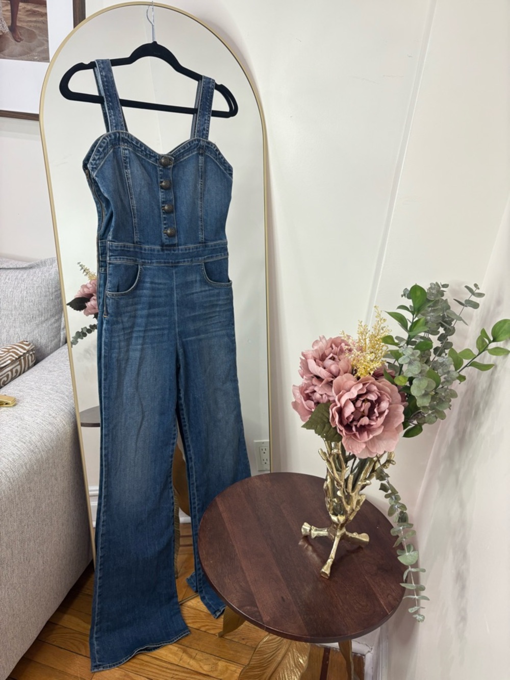 MSRP $395 RAMY BROOK Denim Jumpsuit Overalls - Blue Wide-Leg Jeans - Picture 1 of 8